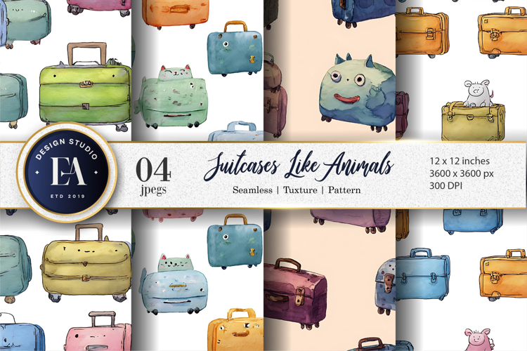 Animal Shaped Suitcases Seamless Pattern Digital Paper