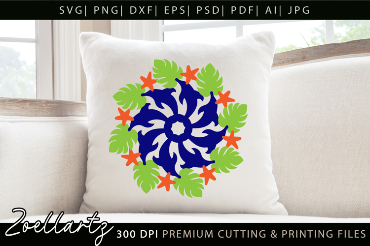 Summer Mandala SVG PNG EPS DXF Dolphin Starfish Mandala SVG