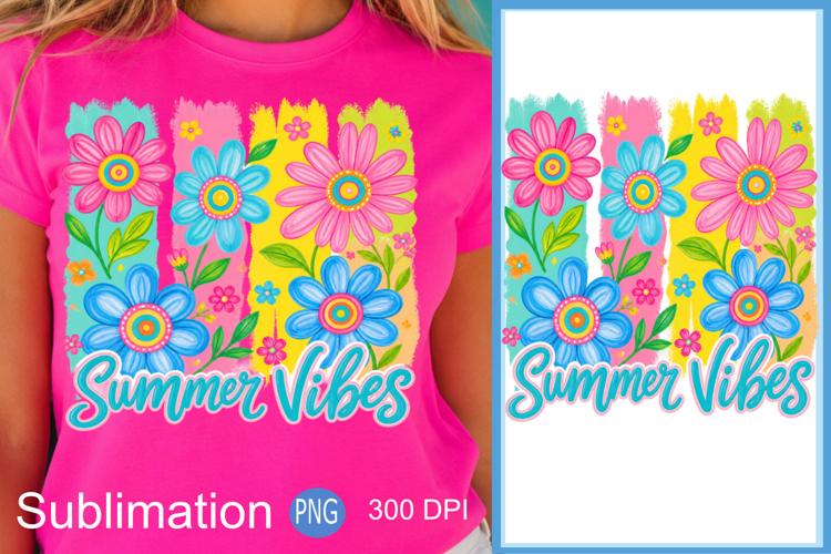Summer Vibes PNG, Floral Sublimation Design example image 1