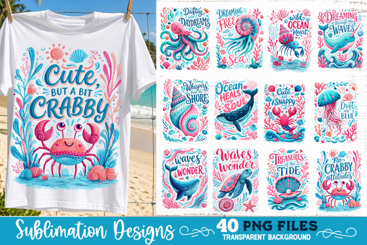 Ocean Creatures PNG Sublimation Bundle 40 Designs