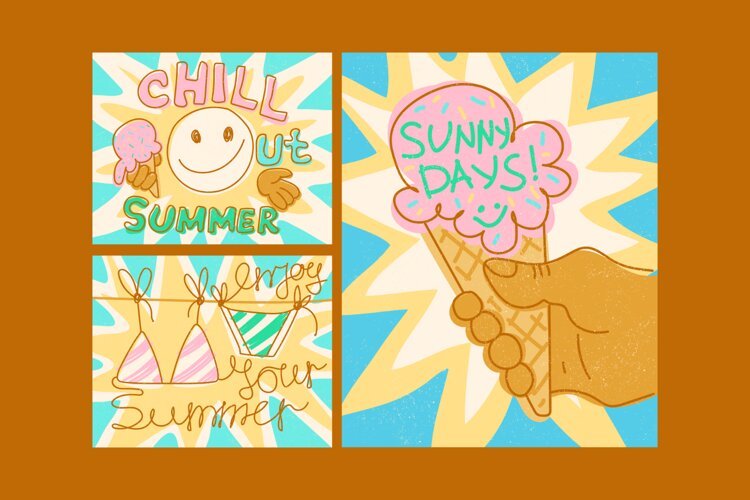 Cute Summer Signs and Phrases Hand Drawn Illustrations example image 1