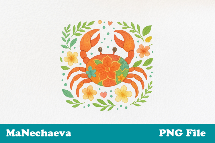 Tropical Crab Sublimation | Floral Ocean Animal DTF Design