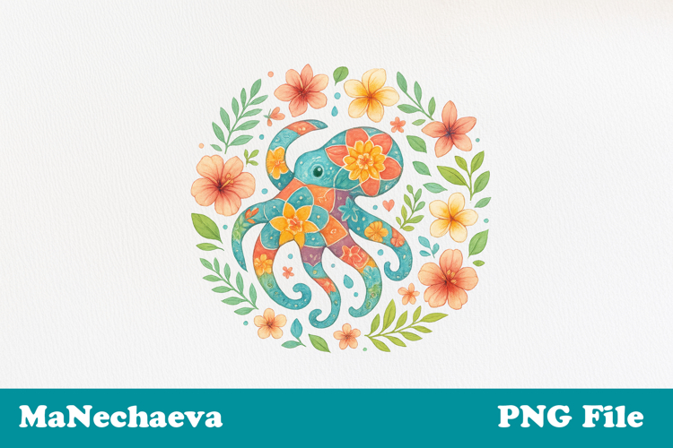 Tropical Octopus Sublimation | Floral Sea Animal DTF Design