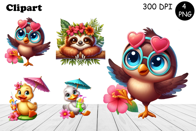 Cute animals Watercolor Sublimation clipart PNG