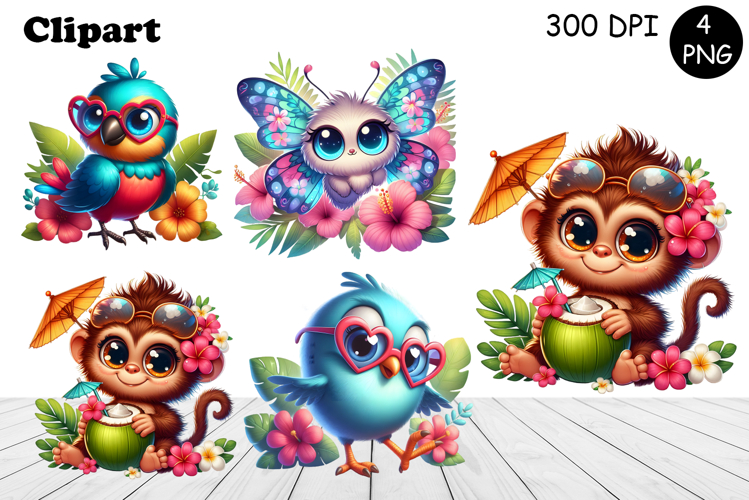Cute animals Watercolor Sublimation clipart PNG