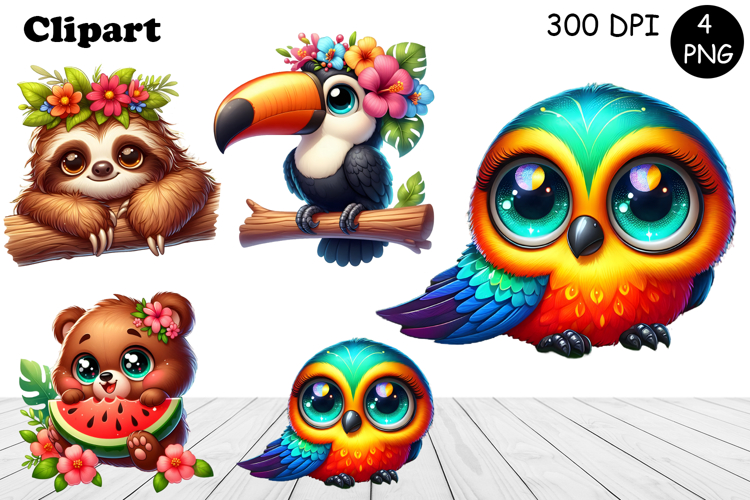 Cute animals Watercolor Sublimation clipart PNG