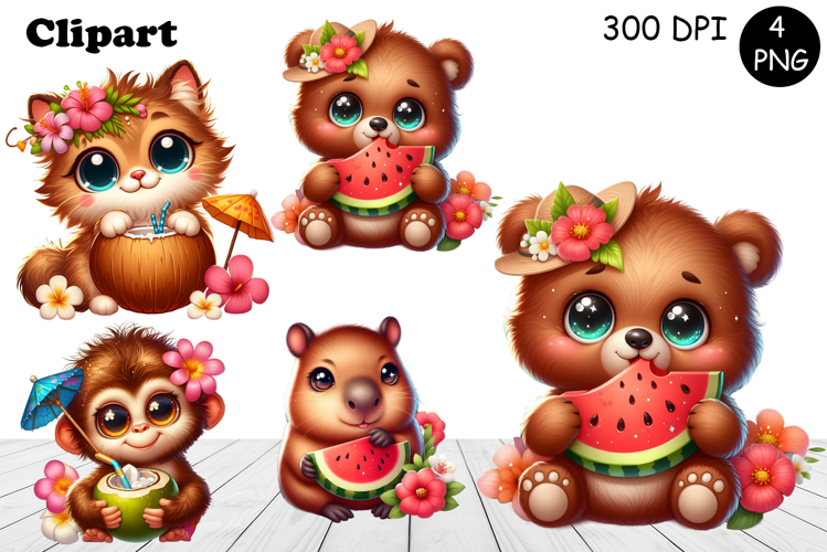 Cute animals Watercolor Sublimation clipart PNG