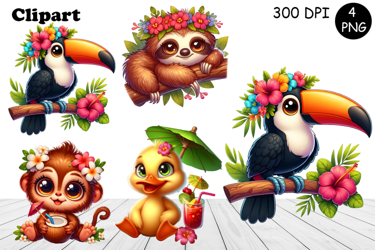 Cute animals Watercolor Sublimation clipart PNG