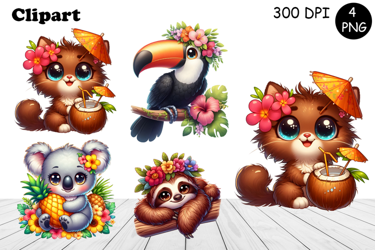 Cute animals Watercolor Sublimation clipart PNG