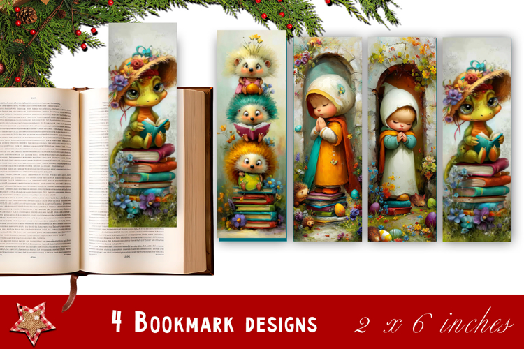 Animal and books bookmark, pile of books, floral Bookmarks