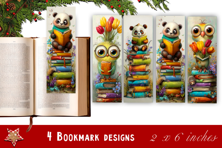 Animal and books bookmark, pile of books, floral Bookmarks