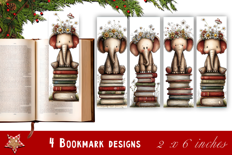 Animal and books bookmark, pile of books, floral Bookmarks