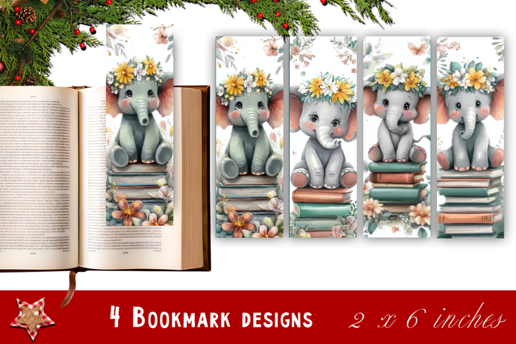 Animal and books bookmark, pile of books, floral Bookmarks