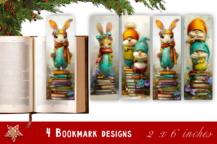 Animal and books bookmark, pile of books, floral Bookmarks