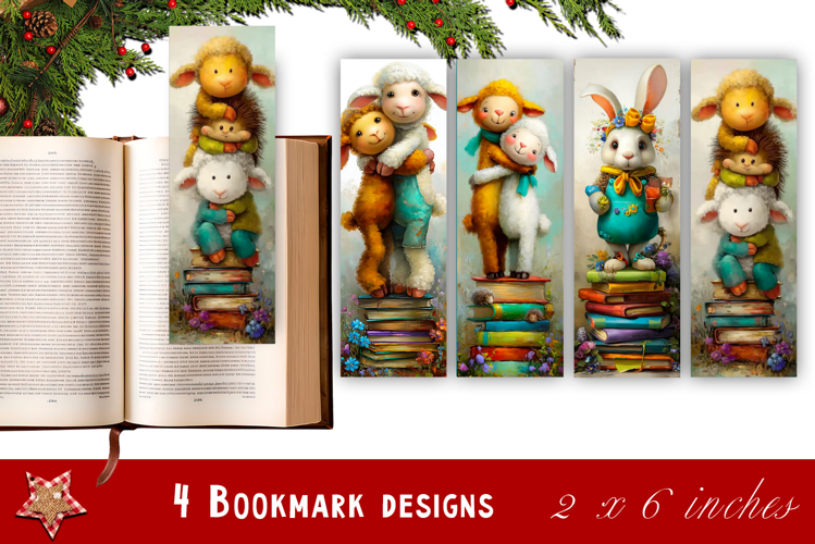 Animal and books bookmark, pile of books, floral Bookmarks