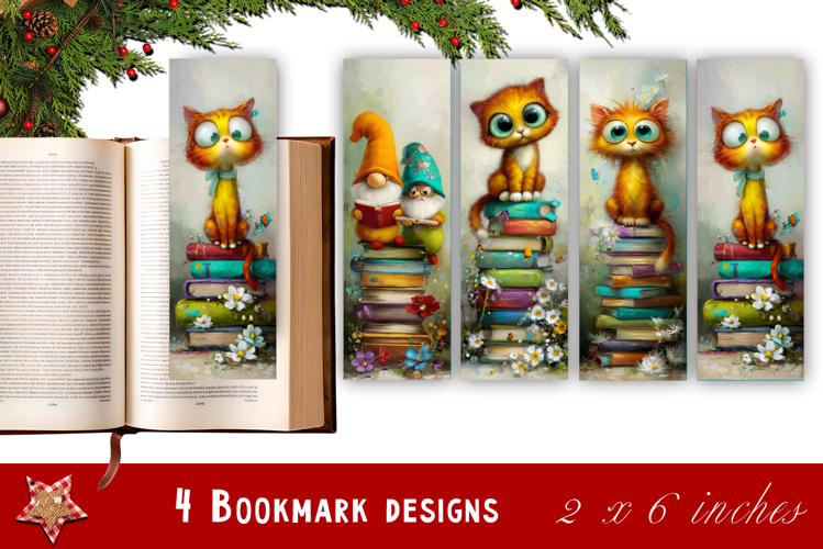 Animal and books bookmark, pile of books, floral Bookmarks