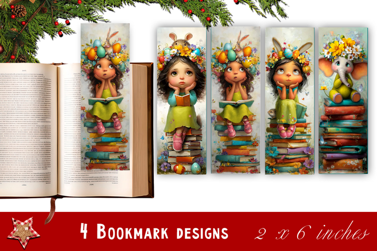 Animal and books bookmark, pile of books, floral Bookmarks