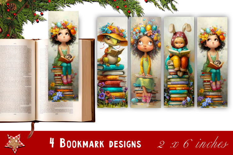 Animal and books bookmark, pile of books, floral Bookmarks