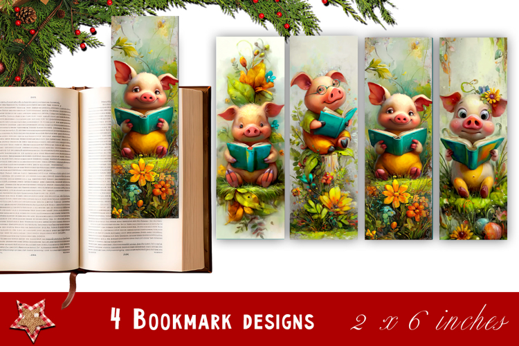 Animal and books bookmark, pile of books, floral Bookmarks