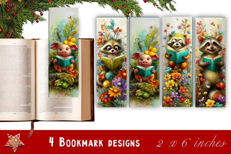 Animal and books bookmark, pile of books, floral Bookmarks