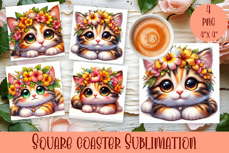 Summer watercolor funny animal - Animal square coaster
