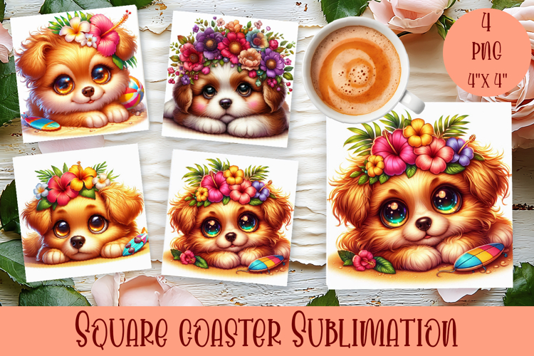 Summer watercolor funny animal - Animal square coaster