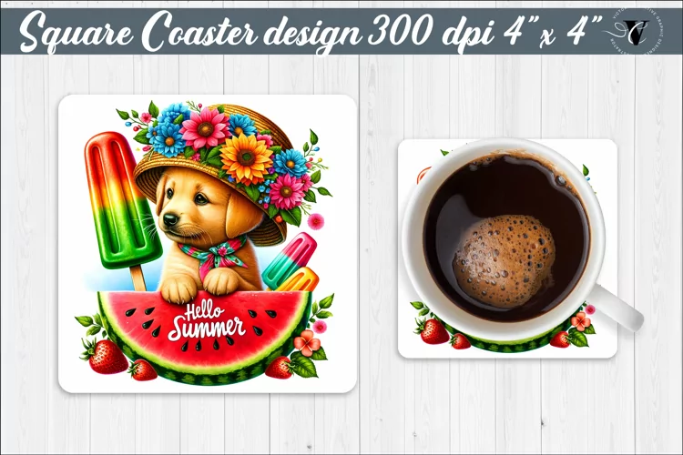 Square Coaster | Summer animals | Glitter coaster