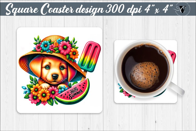 Square Coaster | Summer animals | Glitter coaster example image 1