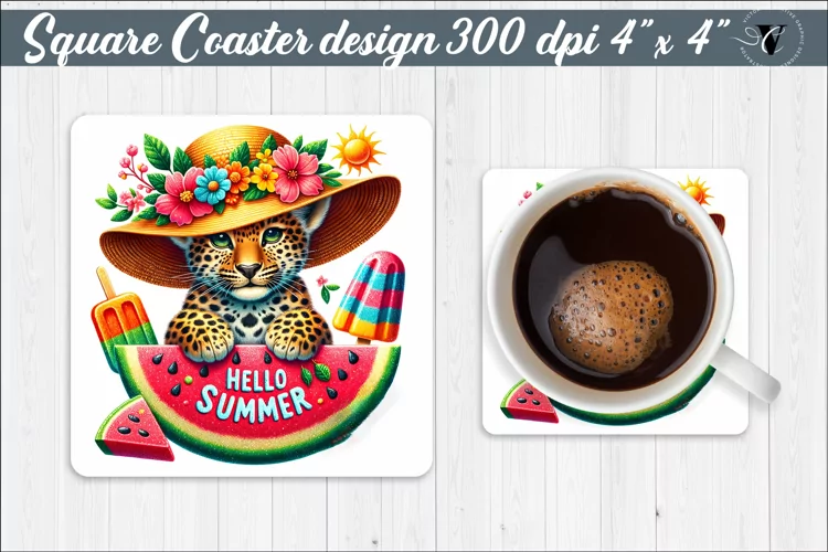 Square Coaster | Summer animals | Glitter coaster