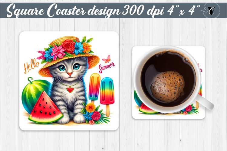 Square Coaster | Summer animals | Glitter coaster