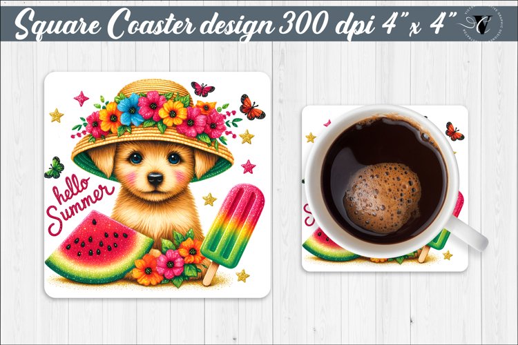 Square Coaster | Summer animals | Glitter coaster