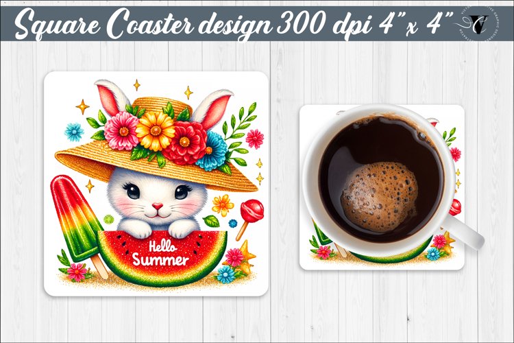 Square Coaster | Summer animals | Glitter coaster