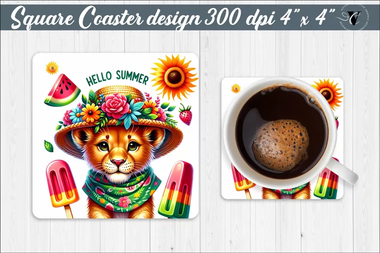 Square Coaster | Summer animals | Glitter coaster
