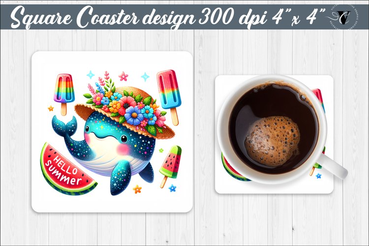 Square Coaster | Summer animals | Glitter coaster example image 1