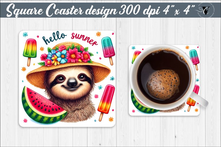 Square Coaster | Summer animals | Glitter coaster example image 1
