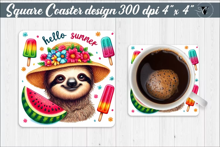 Square Coaster | Summer animals | Glitter coaster