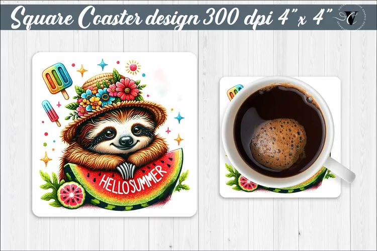 Square Coaster | Summer animals | Glitter coaster
