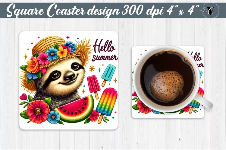 Square Coaster | Summer animals | Glitter coaster