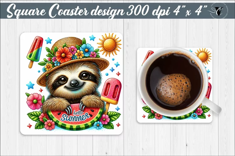 Square Coaster | Summer animals | Glitter coaster