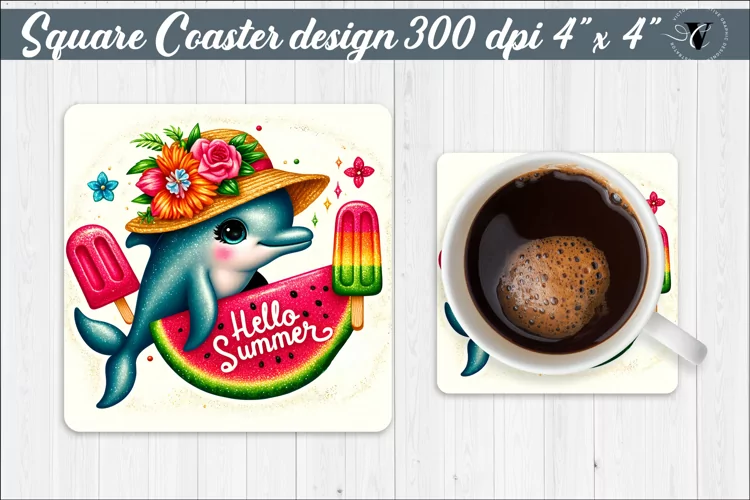 Square Coaster | Summer animals | Glitter coaster