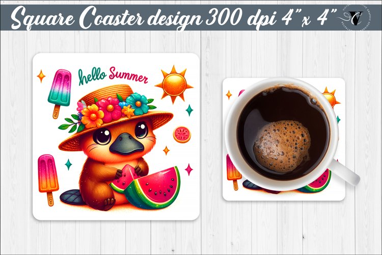 Square Coaster | Summer animals | Glitter coaster