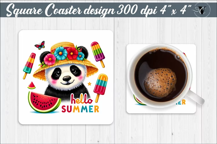 Square Coaster | Summer animals | Glitter coaster