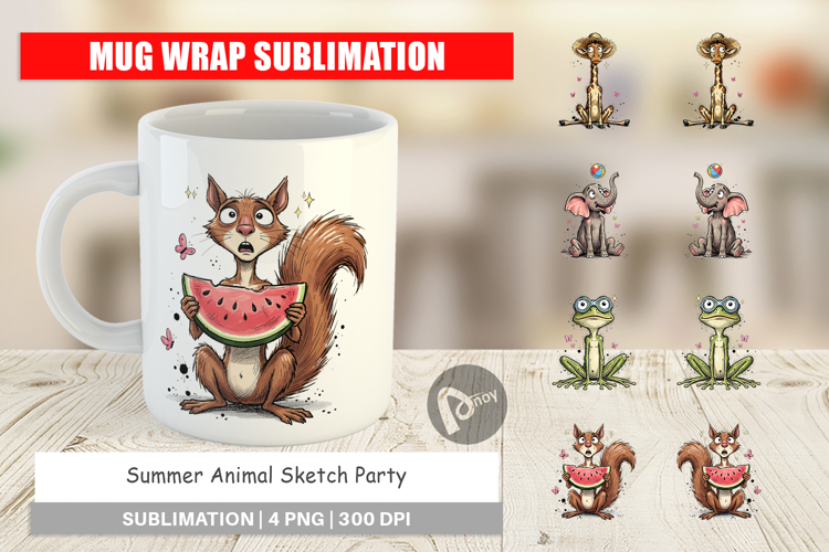 Summer Animal Sketch Party Mug Wrap