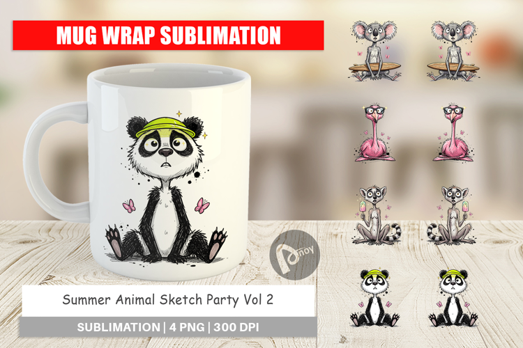 Summer Animal Sketch Party Mug Wrap