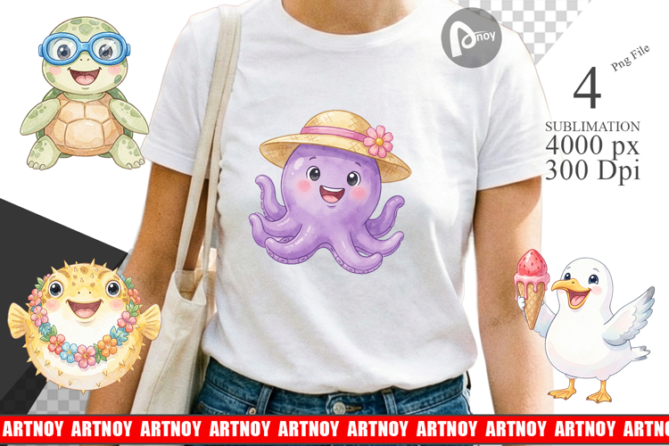 Summer Animals Watercolor Sublimation