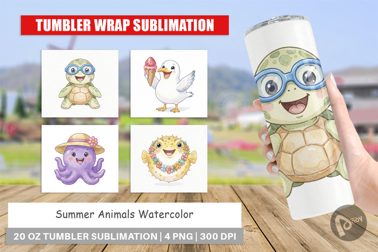 Summer Animals Watercolor Tumbler