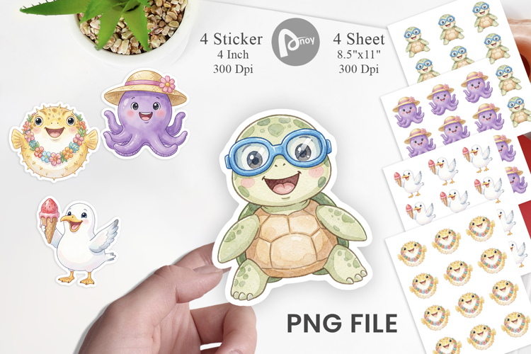 Summer Animals Watercolor Sticker
