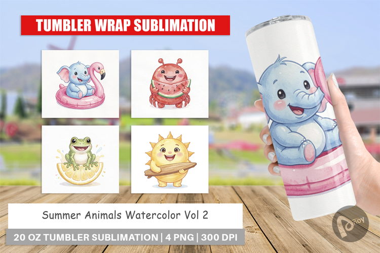 Summer Animals Watercolor Tumbler
