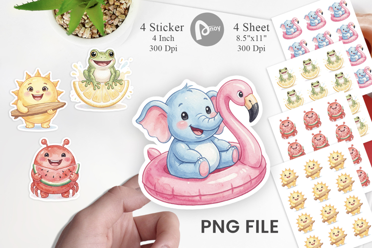 Summer Animals Watercolor Sticker