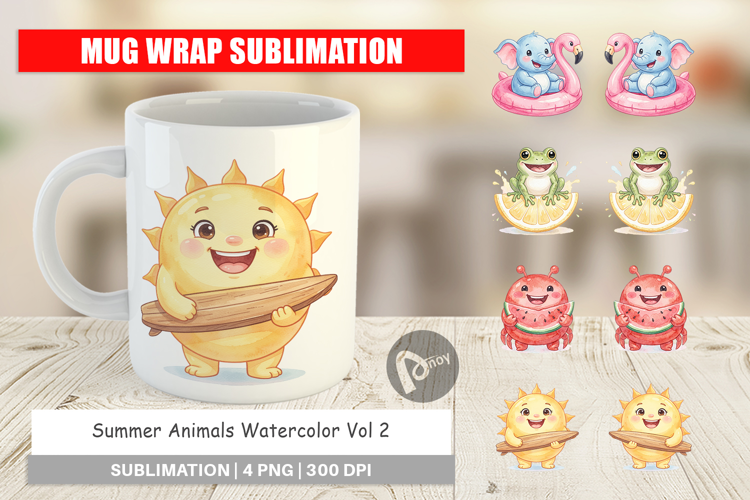Summer Animals Watercolor Mug Wrap
